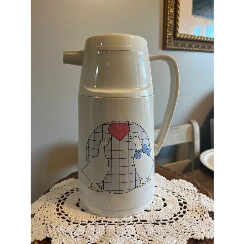Vintage 80s Blue Goose Duck Heart Insulated Coffee Tea Thermal Carafe Cottage